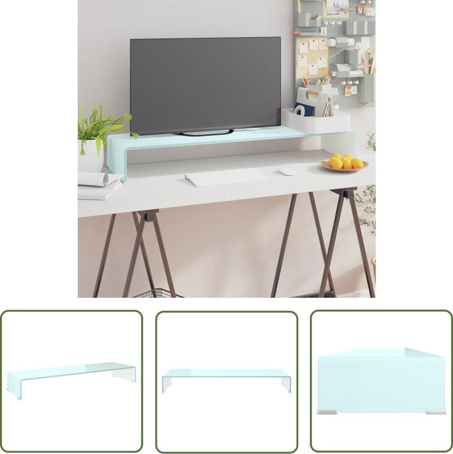 The Living Store vidaXL Tv Stand TV-meubel TV-meubel monitorverhoger 100x30x13 cm glas groen Glas Meubilair Groen Meubilair Salontafel - Foto 2