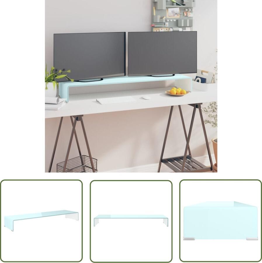 The Living Store vidaXL Tv Stand TV-meubel TV-meubel monitorverhoger 110x30x13 cm glas groen Glas Meubilair Groen Meubilair Living Room Furniture - Foto 2