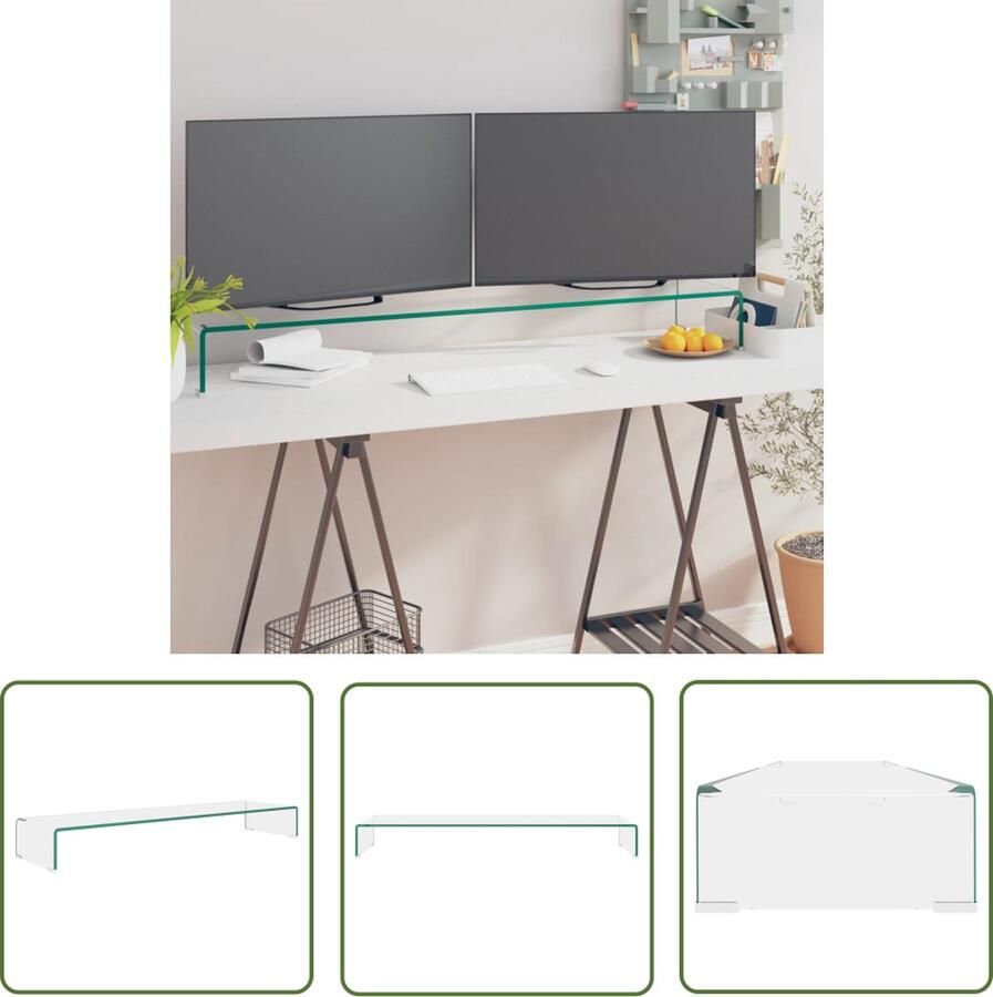 The Living Store TV-meubel gehard glas 110 x 30 x 13 cm verhoger multimediadragers TV-meubel Tv Stand Glas Tafel Monitor Verhoger Mediastand - Foto 2