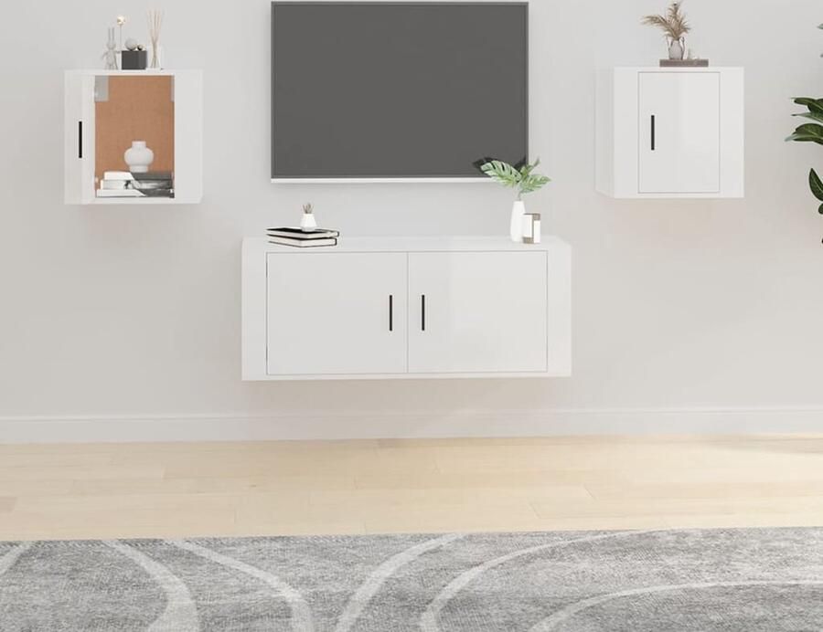 VidaXL Tv-wandmeubels 2 stuks Hoogglans wit TV Meubel Wandmontage Houten TV Kast Witte TV Kast Modern TV Meubel Opbergruimte Living Room Furniture - Foto 2