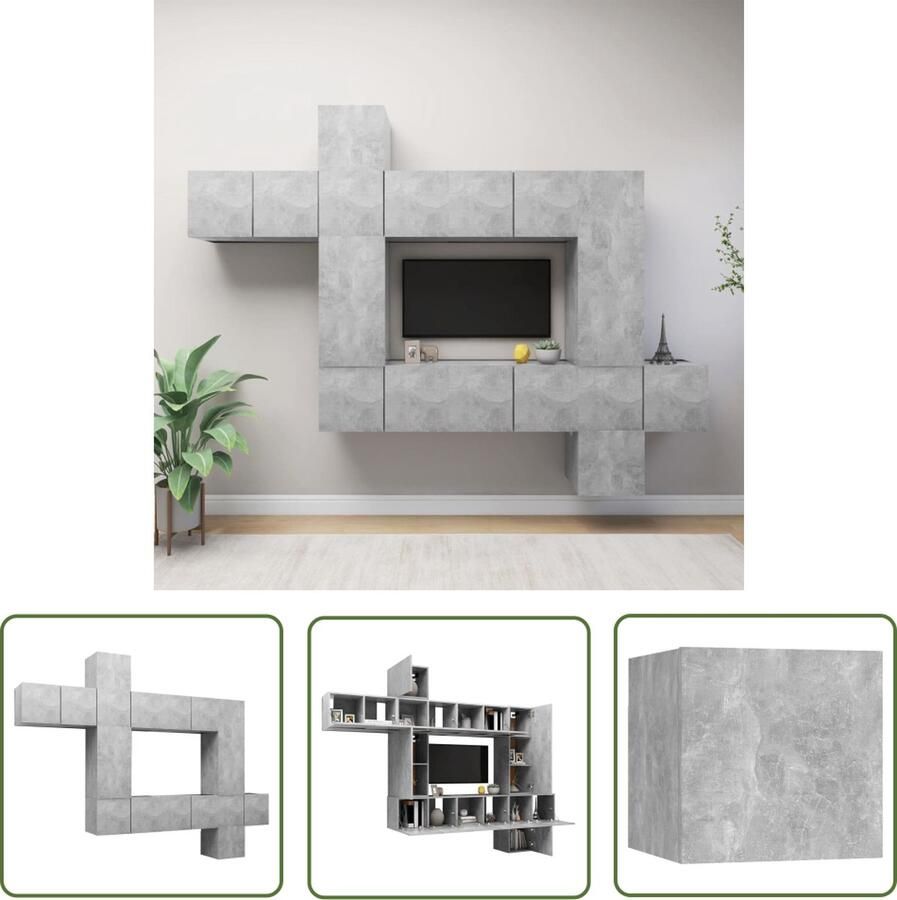 The Living Store Televisiemeubelset Betongrijs Spaanplaat Hangend 2x 30.5x30x30cm 6x 60x30x30cm 1x 30.5x30x60cm 1x 30.5x30x90cm Tv Meubels Tv Stand Tv Kast Mediastand Livingroom Furniture - Foto 2