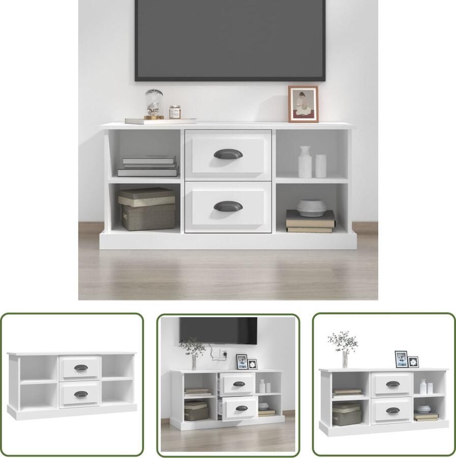 The Living Store TV-meubel Trendy TV-meubels 99.5 x 35.5 x 48 cm Wit hout Tv Meubels Tv Standaard Salontafel Houten Tv Kast Wit Tv Meubel - Foto 2