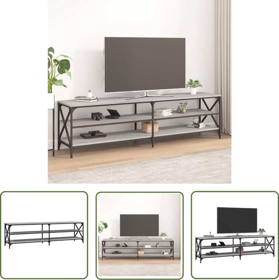 The Living Store vidaXL Tv-meubel 180x40x50 cm bewerkt hout grijs sonoma eikenkleurig Industriele Tv-meubel Tv-tafel Mediastand Houten Tv-meubel Grijze Tv-bank - Foto 2