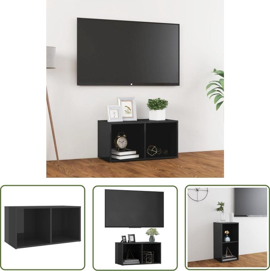 The Living Store vidaXL Tv-tafel Televisiescherm Tv-meubel 72x35x36 5 cm bewerkt hout hoogglans grijs Mediacafe Salon Meubilair Houten Tv-kast - Foto 2