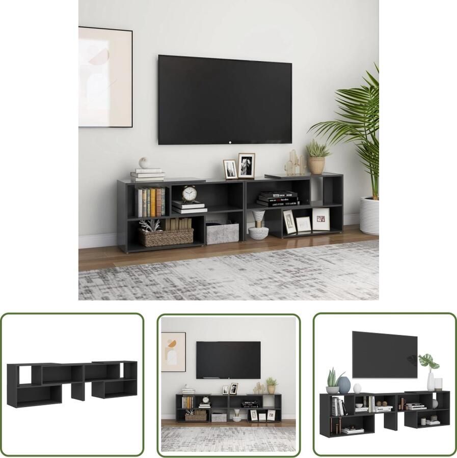 The Living Store Televisiemeubel grijs 149 x 30 x 52 cm uitschuifbaar Televisiesecretaris Tv-tafel Tv-meubel Mediastand Houten Tv-stand - Foto 2