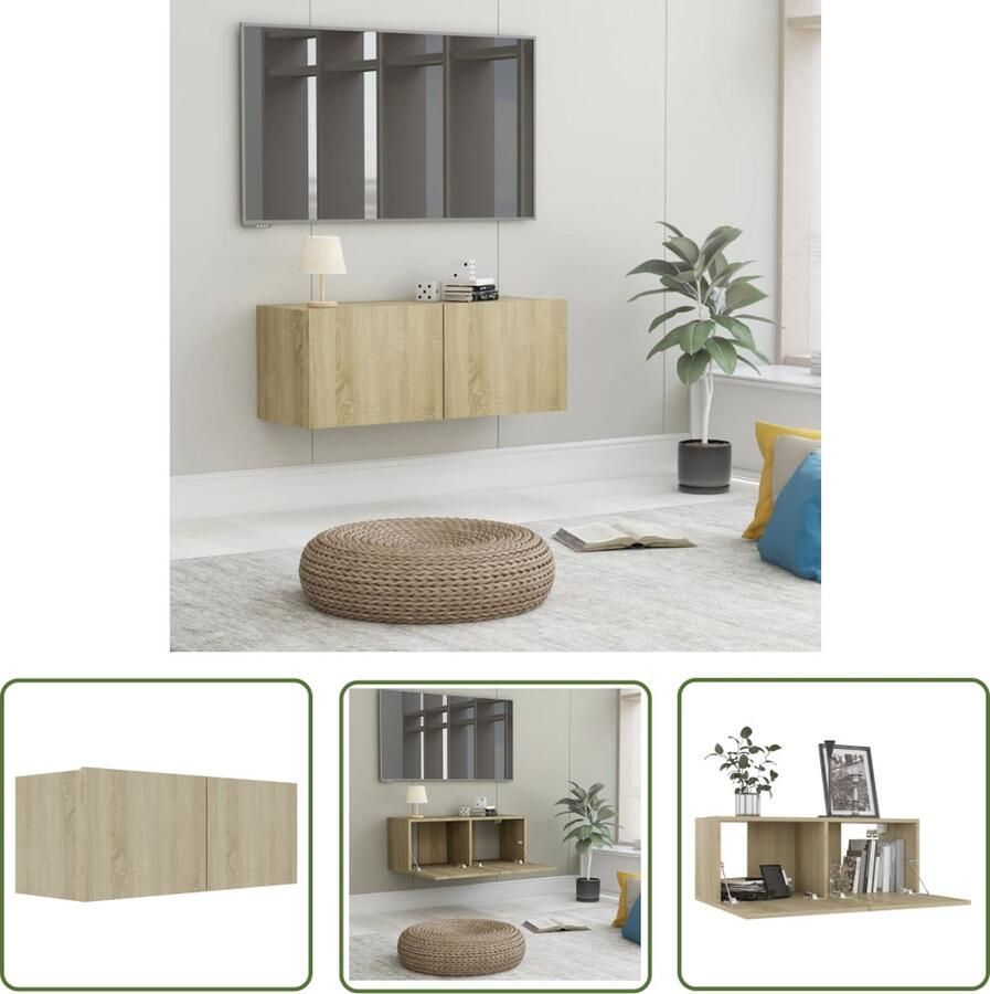 The Living Store Televisiekast s Televisiemeubels 80 x 30 x 30 cm Sonoma eiken hout Televisiesecretaris Tv-tafel Salontafel Houten Meubilair Tv-meubel - Foto 2