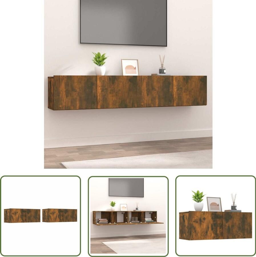 The Living Store vidaXL Tv Tafel TV Kast Tv-meubelen 2 st 80x30x30 cm bewerkt hout gerookt eikenkleur Houten Tv Stand Bruine Tv Kast Landelijke Tv Kast - Foto 2