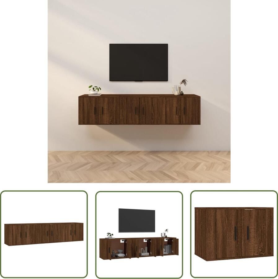 The Living Store vidaXL Tv Wandmeubel Tv Meubel Tv-wandmeubels 3 st 57x34 5x40 cm bruin eikenkleur Houten Tv Stand Bruine Eiken Tv Kast Opbergruimte Tv - Foto 2