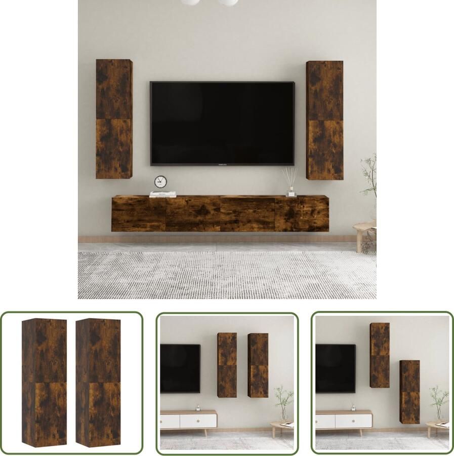 The Living Store Televisiewandmeubelen Gerookt eiken 30.5 x 30 x 110 cm Duurzaam materiaal Televisiescherm Kast Tv Wandmontage Houten Tv Stand Bruine Tv Kast Salon Meubilair - Foto 2