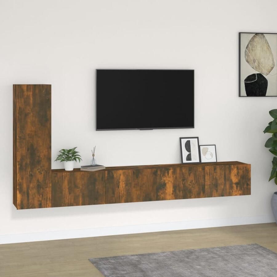 The Living Store TV-kasten Vintage Meubels 100x30x30 cm 30.5x30x110 cm Gerookt eiken TV Kasten Vintage Meubels Houten TV Stand Bruine TV Kast Salon Meubilair