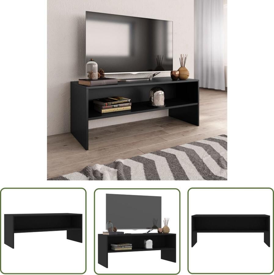 The Living Store TV-meubel Vintage Bewerkt hout 100 x 40 x 40 cm Zwart Tv-meubel Vintage Meubels Houten Tv-stand Black Furniture Salontafel - Foto 2