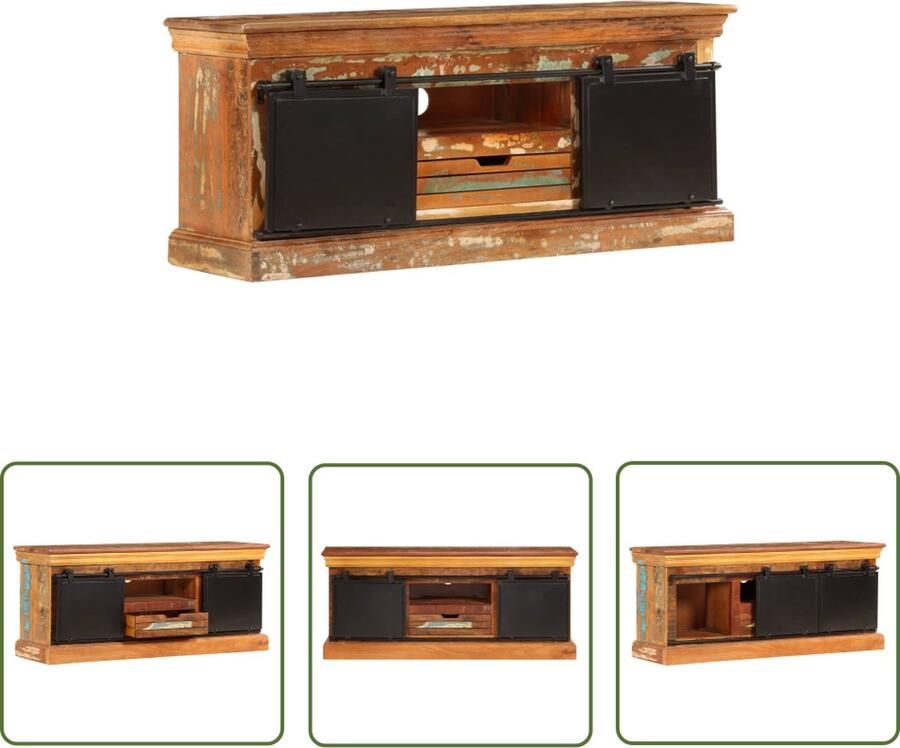 The Living Store TV-kast Vintage 110 x 30 x 45 cm Massief gerecycled hout Tv-kast Vintage Meubilair Industrieel Design Houten Tv-standaard Recycled Wood Furniture - Foto 2
