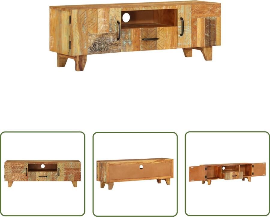 The Living Store Vintage Massief Gerecycled Houten Tv-Meubel 120x30x40 cm 2 deuren 1 lade en 1 vak Tv-meubel Vintage Meubilair Houten Tv-stand Retro Tv-meubel Landelijk Tv-meubel - Foto 2