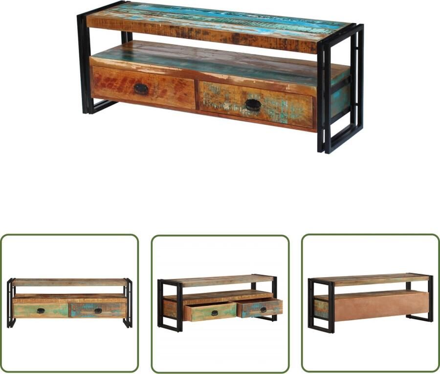 The Living Store Tv-meubel Vintage Stijl Gerecycled Hout 120x35x45 cm Handgemaakt Tv-meubel Vintage Meubilair Houten Tv-standaard Recycelde Materialen Handmade Furniture - Foto 2