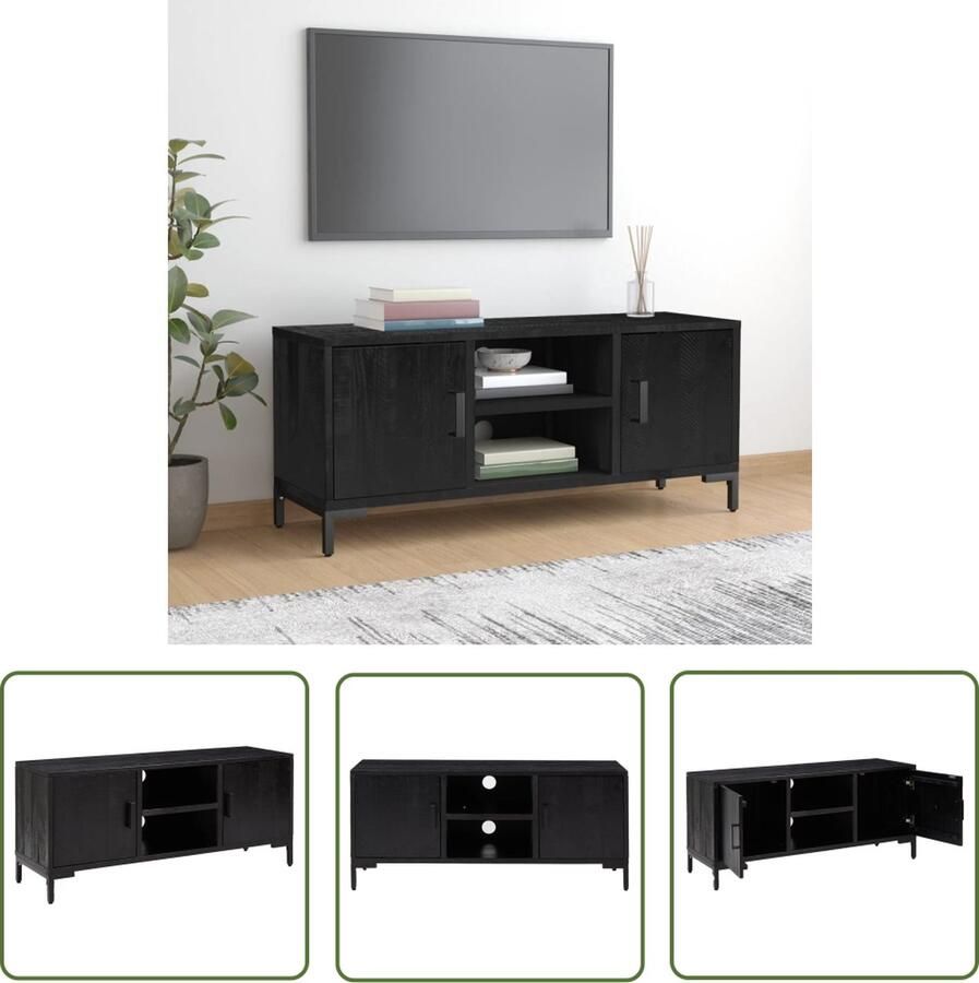 The Living Store vidaXL Vintage Tv Kast Tv Kast Tv-meubel 110x35x48 cm massief grenenhout zwart Industriele Tv Kast Grenenhout Tv Kast Black Tv Stand - Foto 2