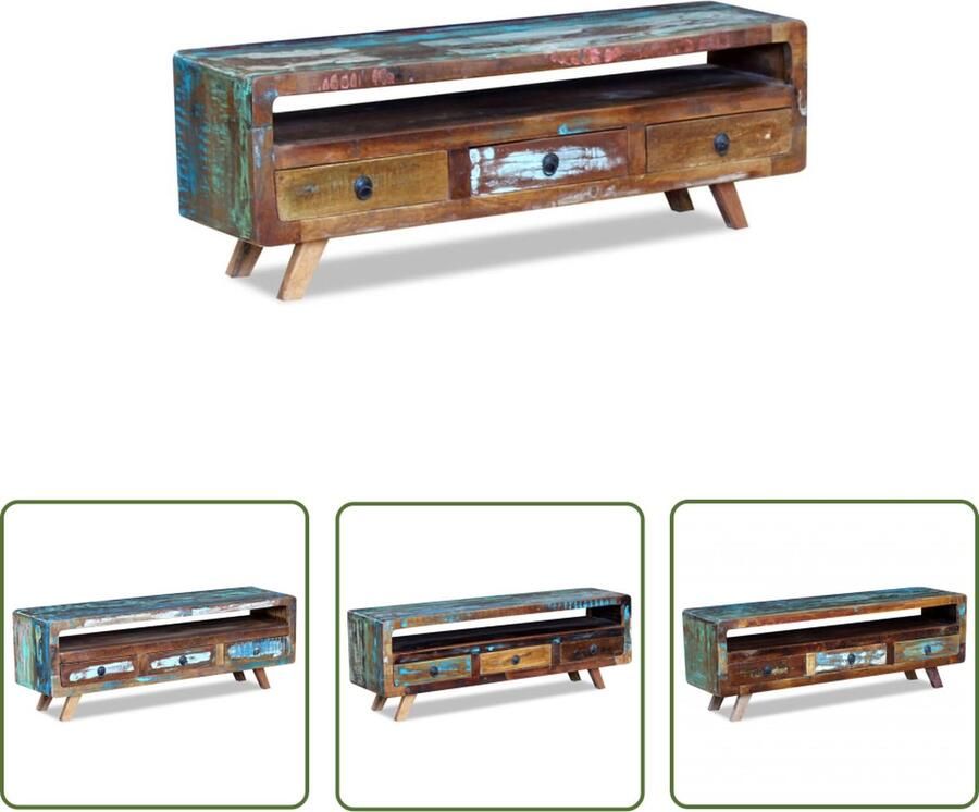 The Living Store Tv-meubel Antieke Stijl 120 x 30 x 40 cm Gerecycled Hout Tv-meubel Vintage Tv-kast Houten Tv-stand Landelijk Tv-meubel Recyceld Hout Meubilair - Foto 2