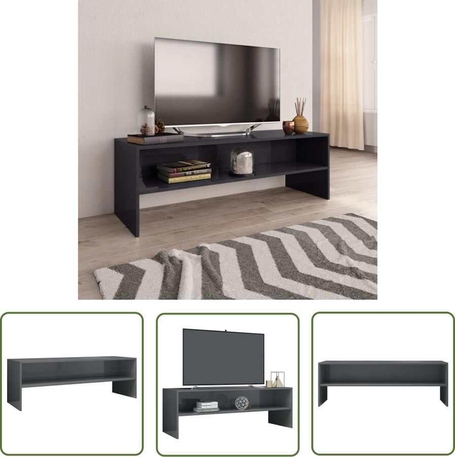 The Living Store Tv-meubel Vintage Stijl Bewerkt Hout 120x40x40 cm Hoogglans Grijs Tv-meubel Vintage Tv-meubel Houten Tv-stand Tv-tafel Media-console - Foto 2