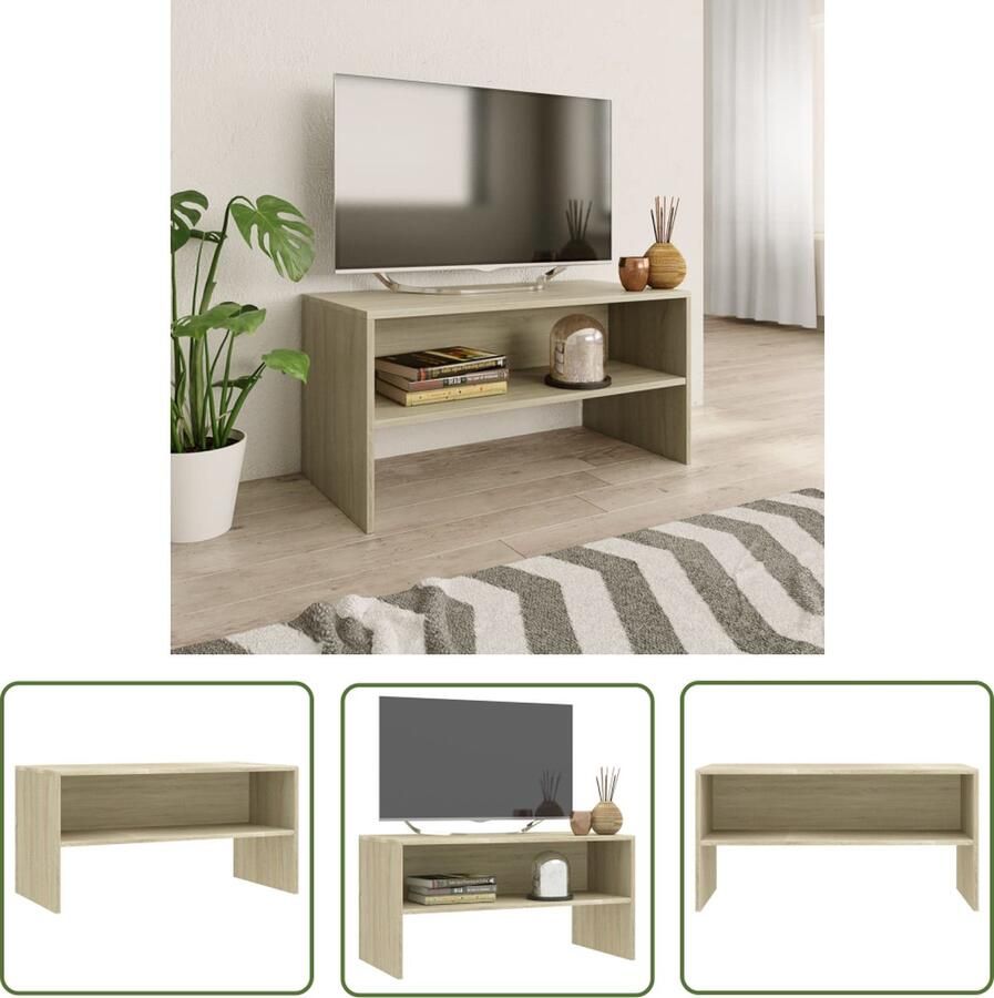 The Living Store vidaXL Tv-meubel 80x40x40 cm bewerkt hout sonoma eikenkleurig Tv-meubel Vintage Tv-meubel Houten Tv-stand Tv-kasten Salon Meubels - Foto 2