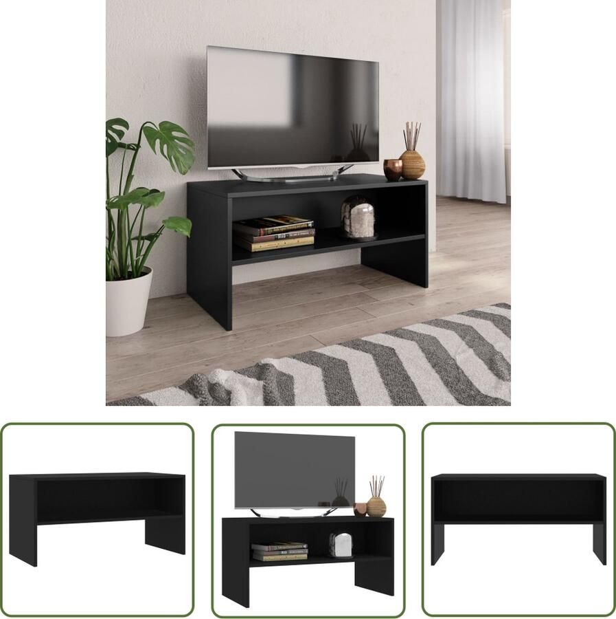 The Living Store Tv-meubel Vintage Stevig bewerkt hout 80x40x40cm Zwart Tv-meubel Vintage Tv-meubel Houten Tv-meubel Zwart Tv-meubel Salontafel - Foto 2