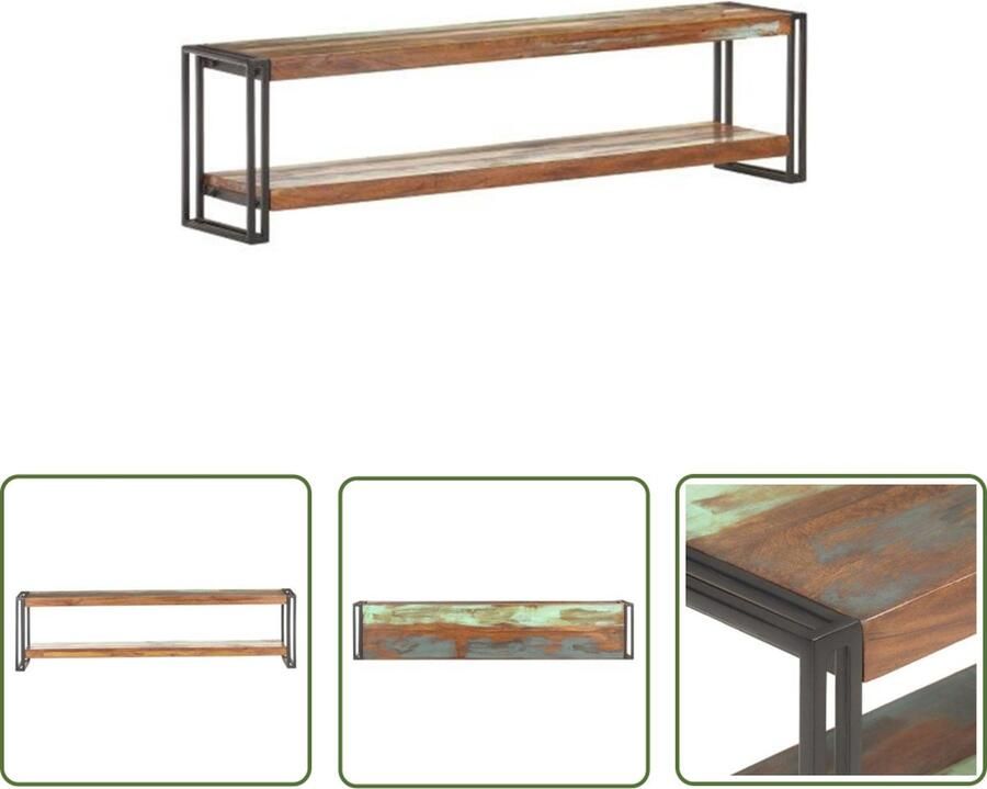 The Living Store IndustriÃle Televisiemeubel 150 x 30 x 40 cm Massief gerecycled hout en ijzer met zwarte poedercoating Industriele Tv Kast Vintage Tv Tafel Houten Tv Meubel Recyceld Hout Meubilair Retro Tv Stand