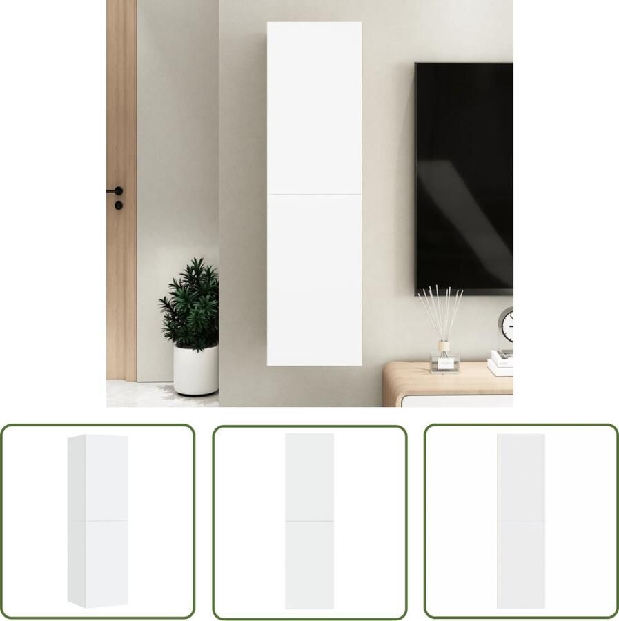 The Living Store vidaXL Wandkast Tv-kast Tv-meubel 30 5x30x110 cm bewerkt hout wit Houten Tv-kast Tv Meubilair Media Kast - Foto 2