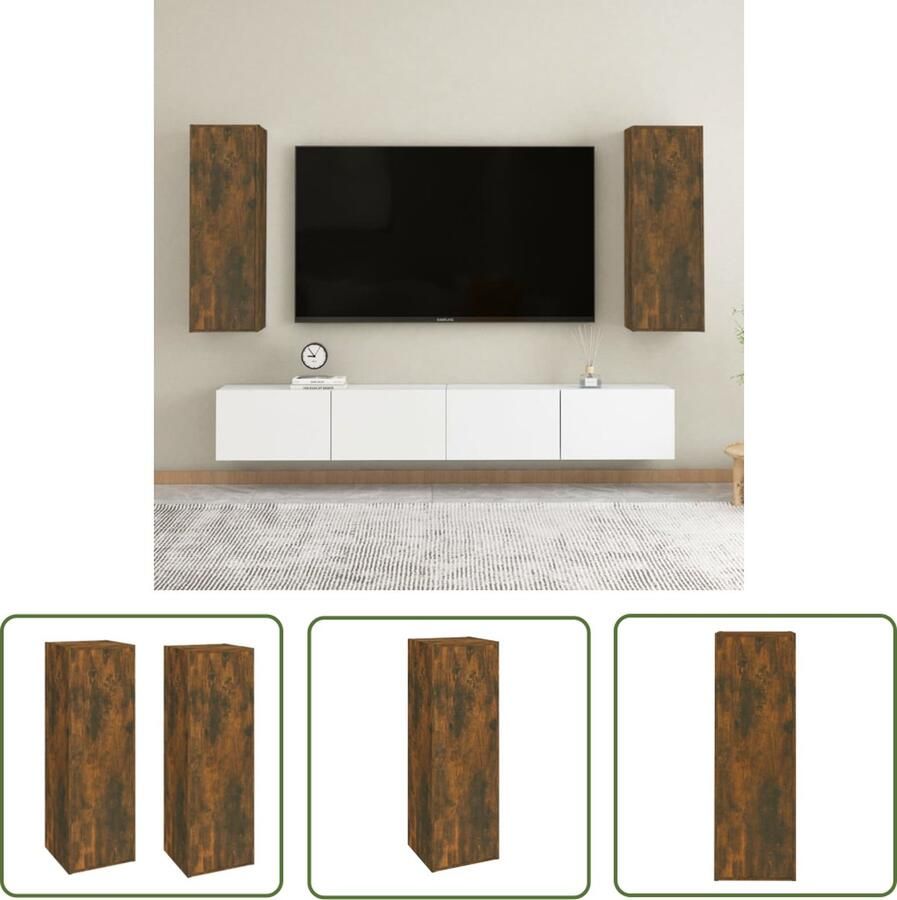 The Living Store vidaXL Wandkast TV Kast Tv-meubelen 2 st 30 5x30x90 cm bewerkt hout gerookt eikenkleur Houten Kast Modern Design Bruine Kast - Foto 2