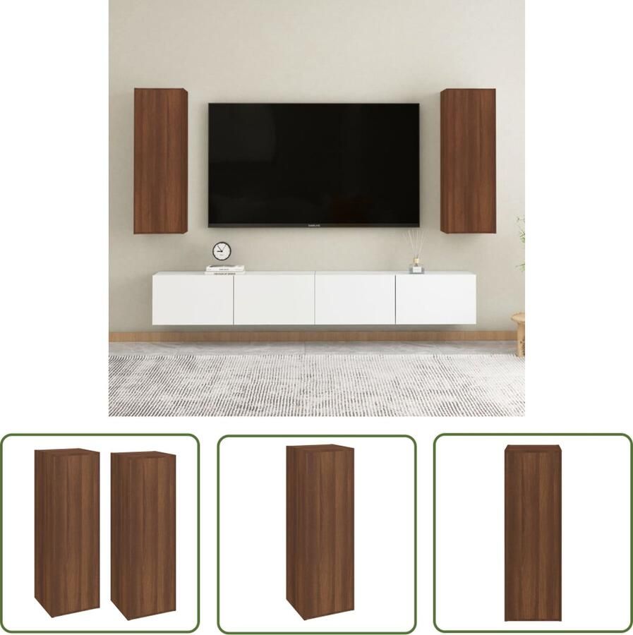 The Living Store vidaXL Wandkast Tv Kast Tv-meubelen 2 st 30 5x30x90 cm bewerkt hout bruin eikenkleur Houten Tv Stand Bruine Eiken Modern Design - Foto 2