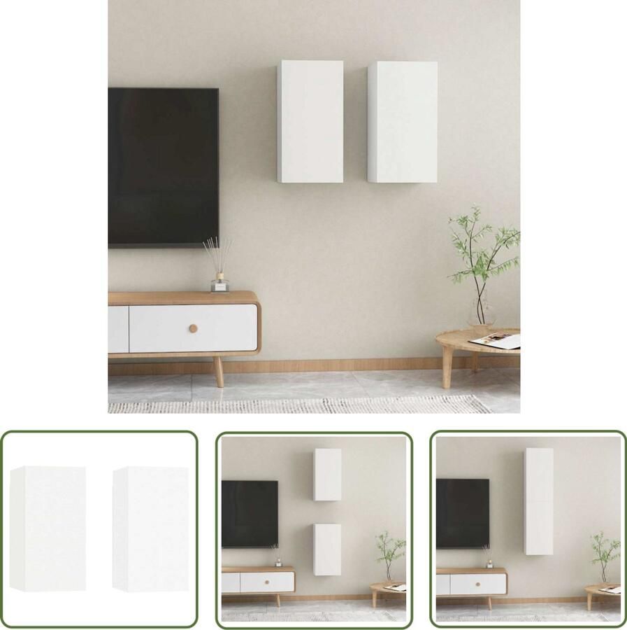 The Living Store vidaXL Wandkast Tv-meubel Tv-meubelen 2 st 30 5x30x60 cm bewerkt hout wit Houten Tv-standaard Media Kast Livingroom Furniture - Foto 3