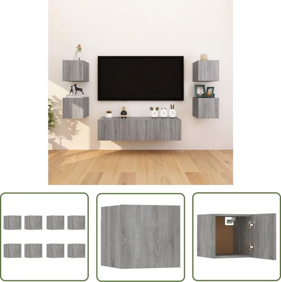 The Living Store vidaXL Wandkast TV Meubel Tv-wandmeubelen 8 st 30 5x30x30 cm grijs sonoma eikenkleurig Houten Kast Grijze Kast Saloninrichting - Foto 2