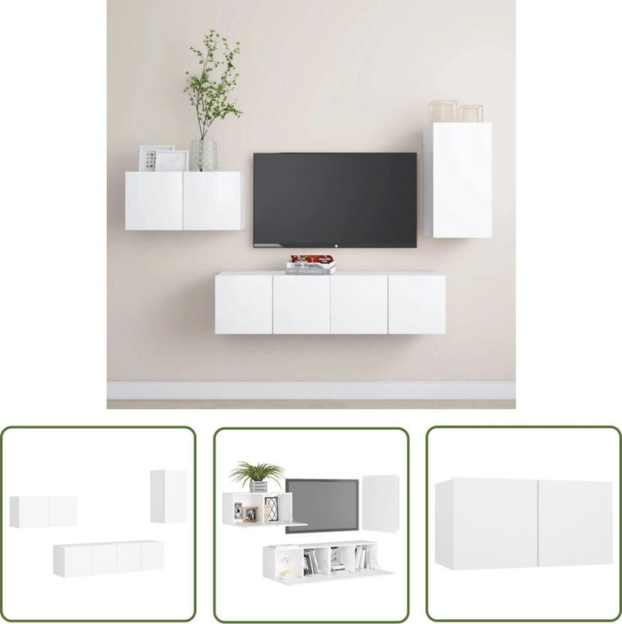 The Living Store Wandmeubelset TV 30.5 x 30 x 60 cm Wit Spaanplaat Tv-meubel Wandmeubel Salontafel Livingroom Furniture Houten Tv-stand - Foto 2