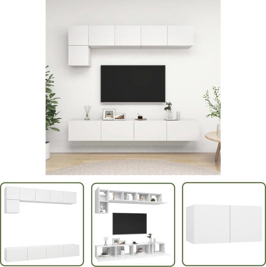 The Living Store Televisiemeubelset (naam ) Wandmeubel Kleur- wit Materiaal- spaanplaat Maten- 60x30x30 cm 80x30x30 cm 100x30x30 cm Montage vereist Tv-meubel Wandmeubel Salontafel Houten Tv-standaard Witte Tv-kast - Foto 2