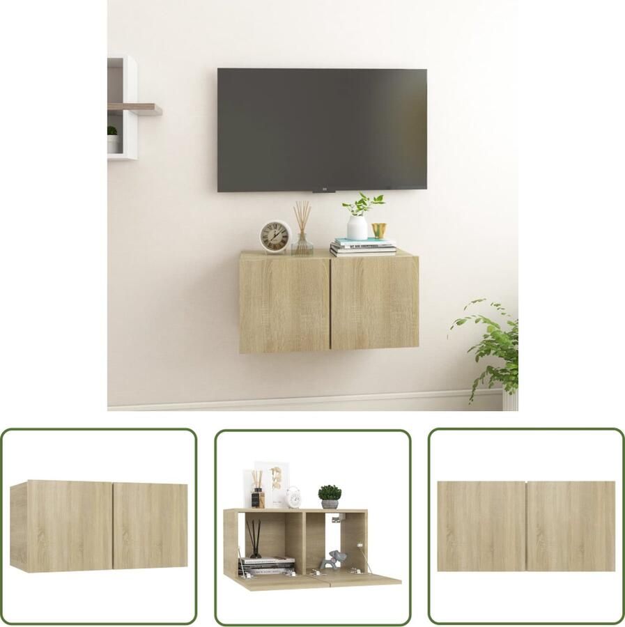 The Living Store vidaXL Wandmeubel Tv-meubel Tv-hangmeubel 60x30x30 cm sonoma eikenkleurig Sonora Eiken Houten Meubilair Houten Tv-stand - Foto 2