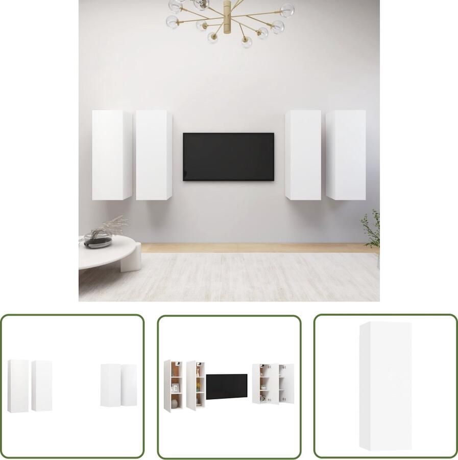 The Living Store Wandmeubelset TV-meubel wit spaanplaat 30.5 x 30 x 90 cm 2 schappen Tv-meubel Wandmeubel Houten Tv-meubel Witte Tv-kast Set - Foto 2