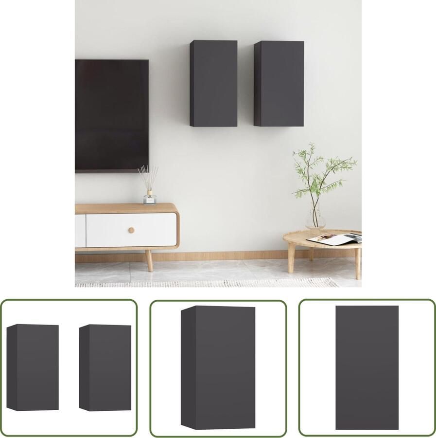 The Living Store vidaXL Wandmeubel Tv-meubel Tv-meubels 2 st 30 5x30x60 cm bewerkt hout grijs Houten Tv-meubel Tv-kast Televisiecast - Foto 2