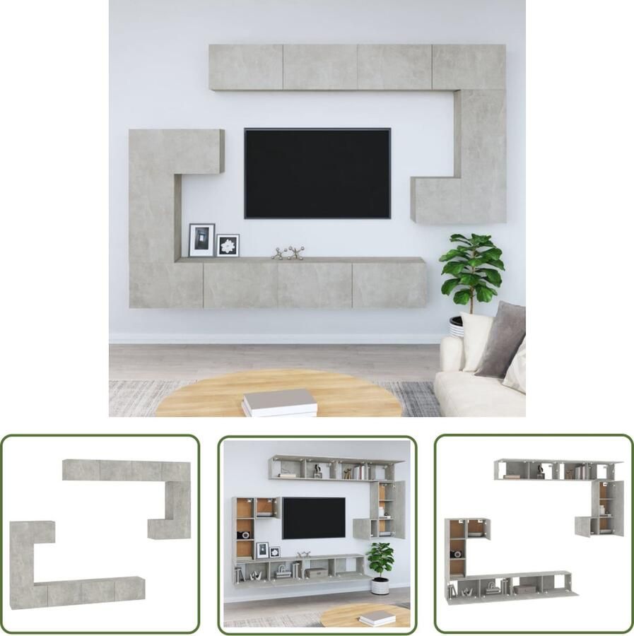 The Living Store TV-meubelset Betongrijs 30.5 x 30 x 30 cm (S) 30.5 x 30 x 90 cm (M) 100 x 30 x 30 cm (L) Tv-meubel Wandmeubel Tv Kast Houten Tv-kast Beton Grijs - Foto 2