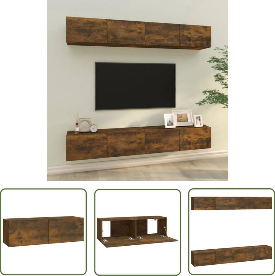 The Living Store vidaXL Wandmeubel Tv Meubel Tv-wandmeubels 4 st 100x30x30 cm gerookt eiken Tv Kast Houten Tv Stand Gerookt Eiken - Foto 3
