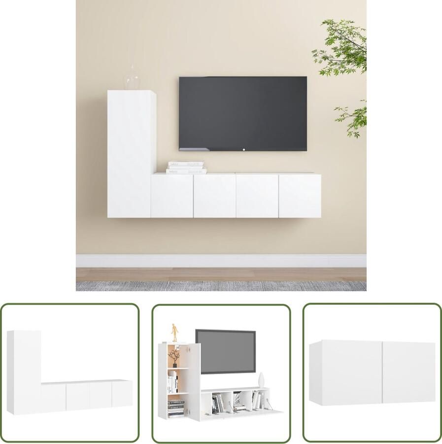The Living Store Televisiemeubelset TV-Meubels Wandmeubelset Montage vereist Kleur- wit Materiaal- spaanplaat Afmetingen- 30.5 x 30 x 90 cm en 60 x 30 x 30 cm - Foto 2
