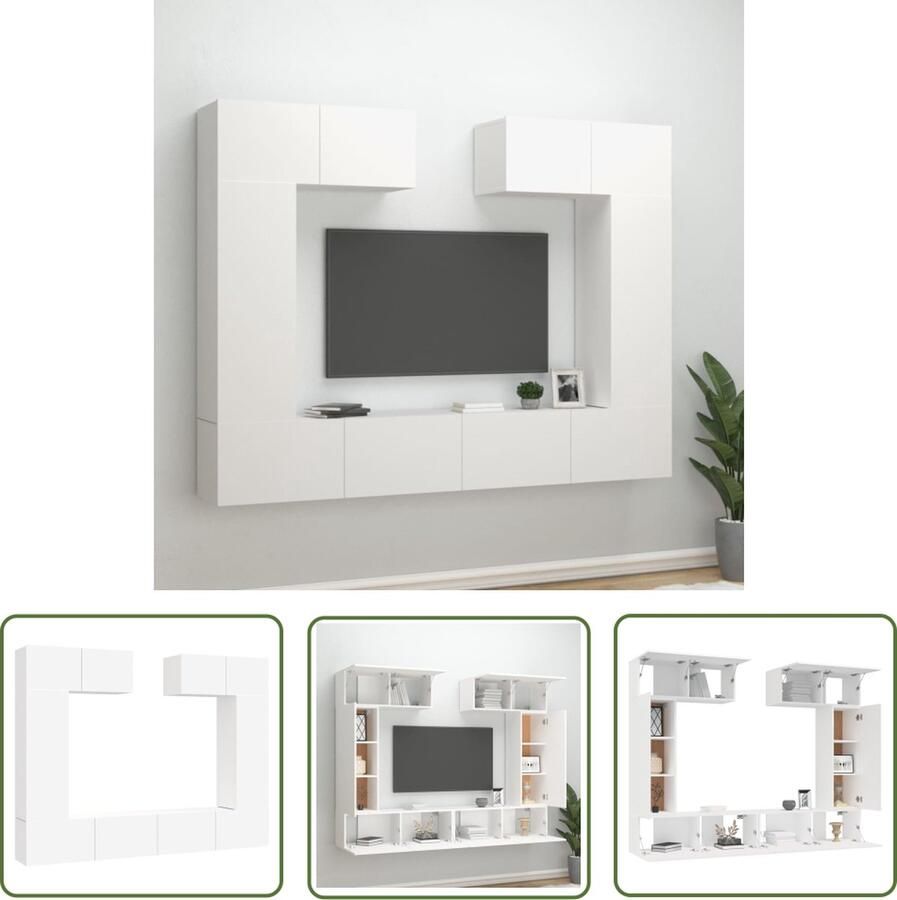 The Living Store Televisiemeubelset Klassiek design Wandgemonteerd Wit 6 stuks Televisiesectie Wandmontage Tv Kast Tv Meubel Set Houten Tv Meubilair - Foto 2