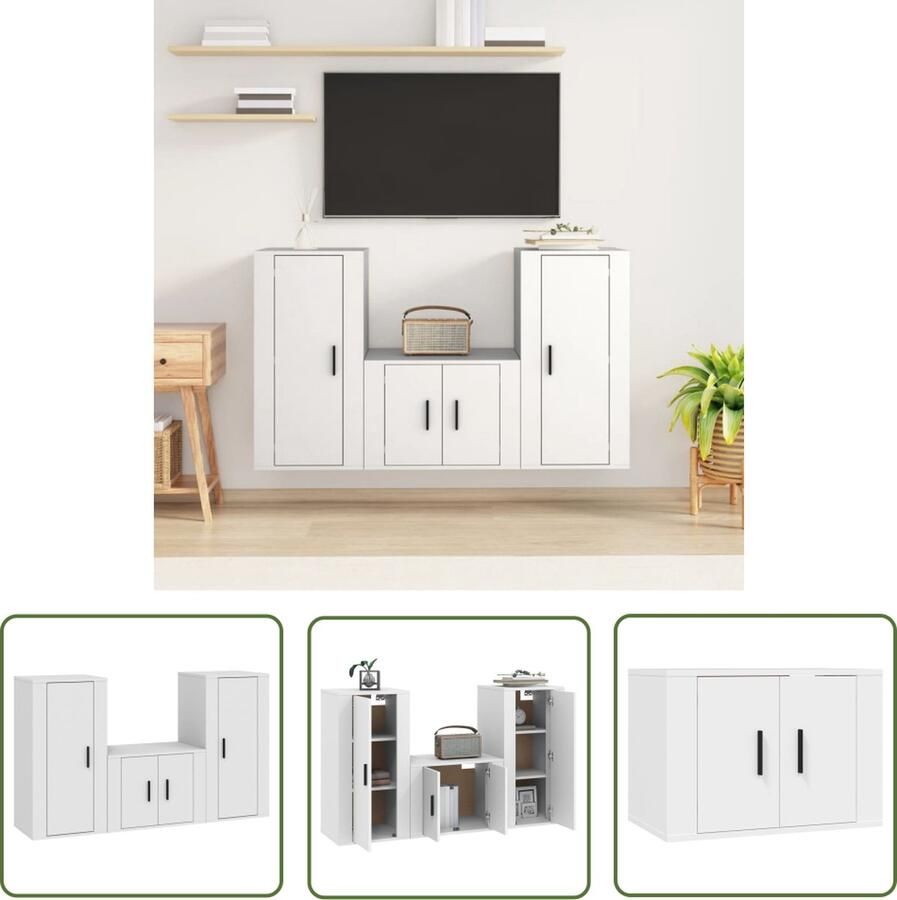 The Living Store TV-meubelset Classic s Wandgemonteerd 57 x 34.5 x 40 cm Wit TV Kast Wandmontage Houten TV Kast Wit TV Meubel Opbergruimte - Foto 2