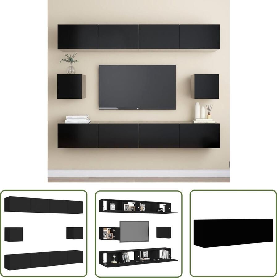 The Living Store Televisiemeubelset naam van de Wandbevestiging Kleur- zwart Materiaal- spaanplaat Montage vereist Inclusief- 4 x televisiemeubel- 100 x 30 x 30 cm (B x D x H) 2 x televisiemeubel- 30.5 x 30 x 30 cm (B x D x H) - Foto 2