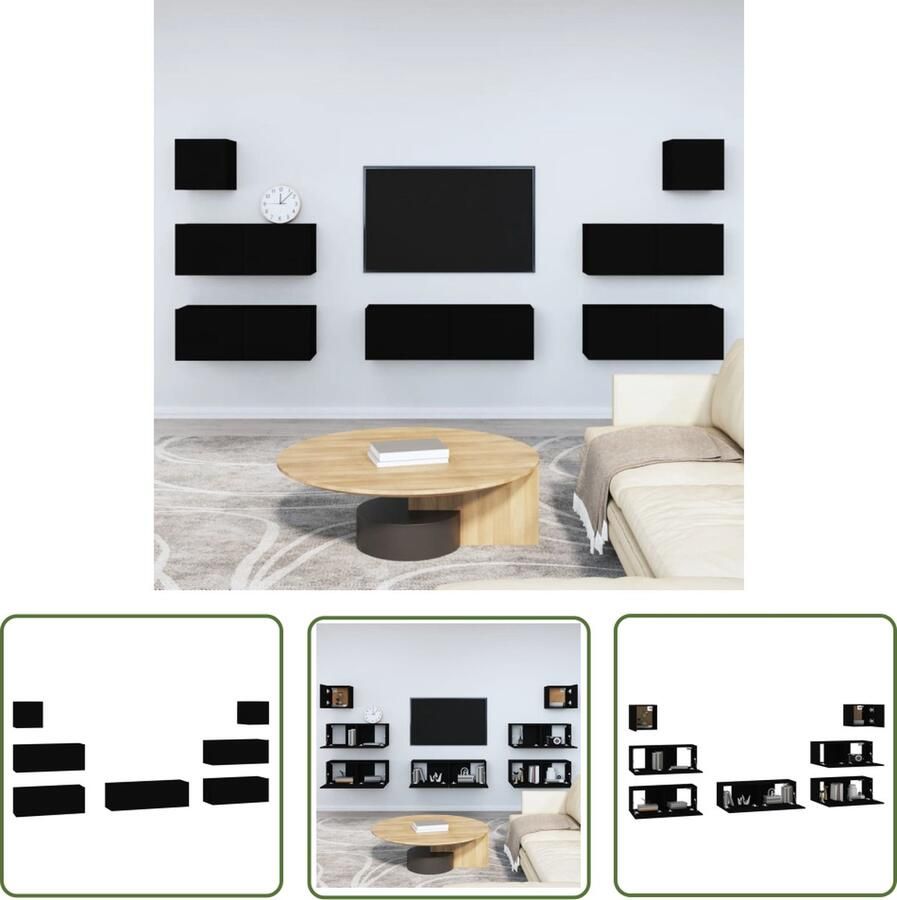 The Living Store Tv-meubelset Klassiek Wandgemonteerd Zwart 80x30x30 cm 100x30x30 cm 30.5x30x30 cm Tv Kast Wandmontage Houten Tv Kast Zwart Tv Meubel Opbergruimte Tv - Foto 2