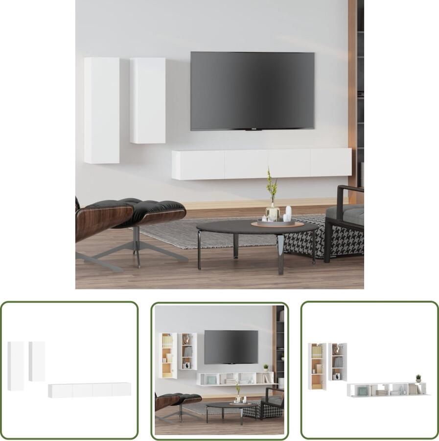 The Living Store Televisiemeubel Set Klassiek Design Wandgemonteerd Wit Hoge Kwaliteit Verschillende Maten Televisiesecretaris Wandmontage Tv Kast Houten Tv Meubilair Wit Tv Meubel Tv Salontafel - Foto 2