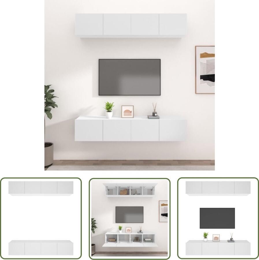 The Living Store Tv-meubel set Tv-meubel 80 x 30 x 30 cm Wandgemonteerd Stevig bewerkt hout Tv Kast Wandmontage Tv Meubel Houten Tv Kast Wit Tv Kast - Foto 2