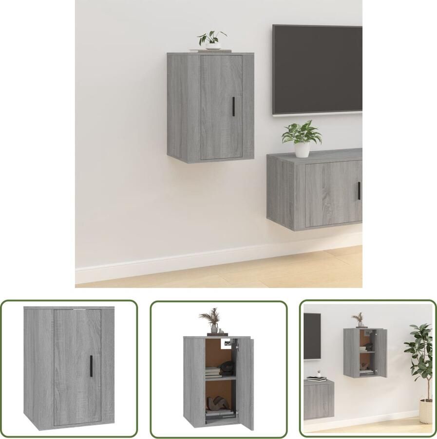 The Living Store TV-kast Grijs sonoma eiken 40 x 34.5 x 60 cm Wandgemonteerd Met opbergruimte Multifunctioneel Tv-kast Wandmontage Grijze Tv-kast Houten Tv-kast Opbergruimte - Foto 2
