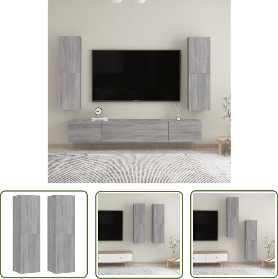 The Living Store Wandmeubel Grijs Sonoma Eiken 30.5 x 30 x 110 cm Strak en klassiek design Tv Kast Wandmontage Houten Tv Stand Grijze Tv Kast Decoratief Tv Meubel - Foto 2