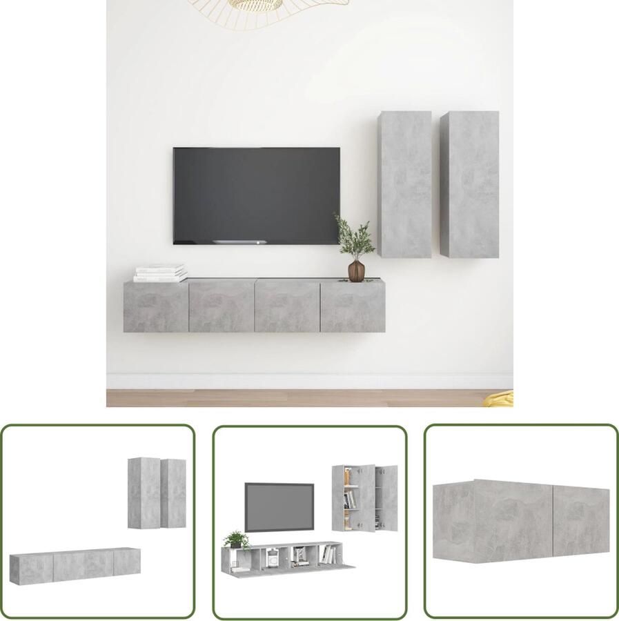 The Living Store tv-meubel set Wandmontage Betongrijs 80x30x30cm 2x 30.5x30x90cm Spaanplaat Tv-meubel Wandmontage Beton Grijs Houten Tv-kast Spaanplaat - Foto 2