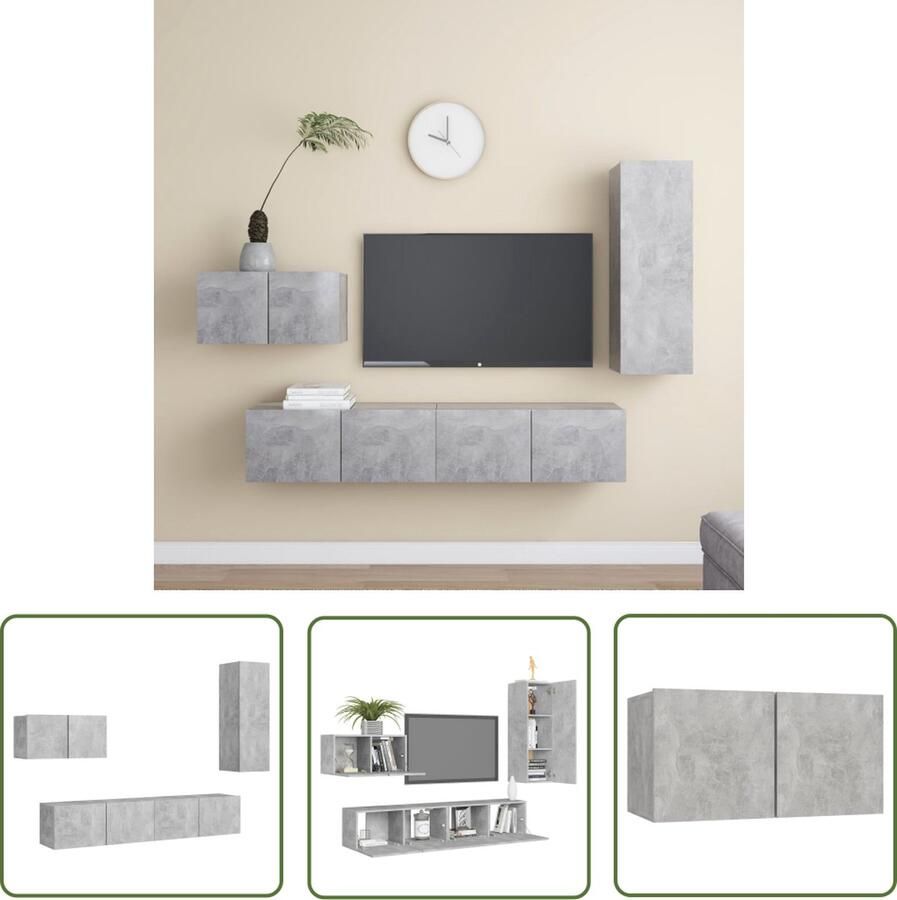The Living Store Tv-meubelset Betongrijs Wandbevestiging 3-delige set 60x30x30 cm 30.5x30x90 cm 80x30x30 cm Tv Meubel Wandmontage Tv Kasten Houten Tv Meubel Grijs Tv Meubel - Foto 2
