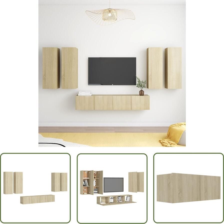 The Living Store Televisiewandmeubelset Sonoma eiken Montage vereist 2x 80x30x30cm + 4x 30.5x30x90cm Tv-meubel Wandmontage Salontafel Houten Tv-stand Tv-kast - Foto 2