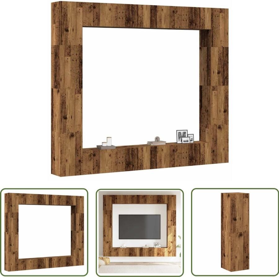 The Living Store vidaXL Wandmontage Tv Meubel Set 8-delig Tv-meubelset wandmontage bewerkt hout oud houtkleurig Houten Tv Kast Media Kast Opbergkast