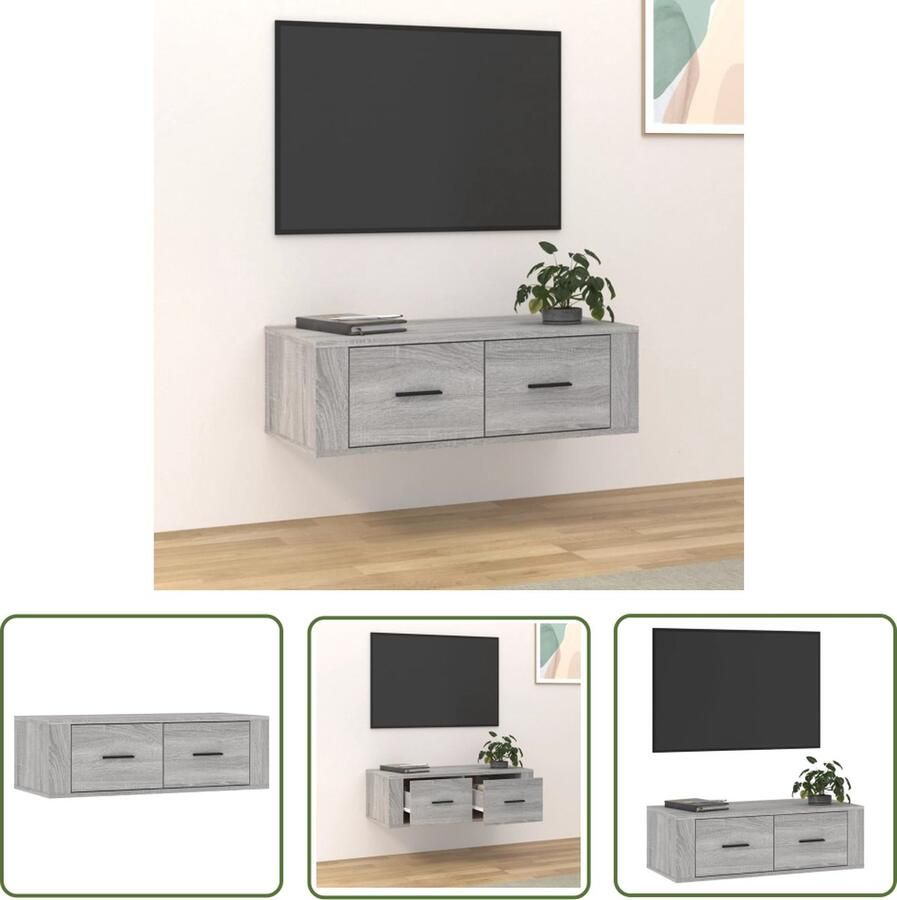 The Living Store vidaXL Wandmontage TV-meubel Tv-hangmeubel 80x36x25 cm bewerkt hout grijs sonoma eikenkleur Grijze Tv-stand Houten Tv-tafel Salon Meubilair - Foto 2